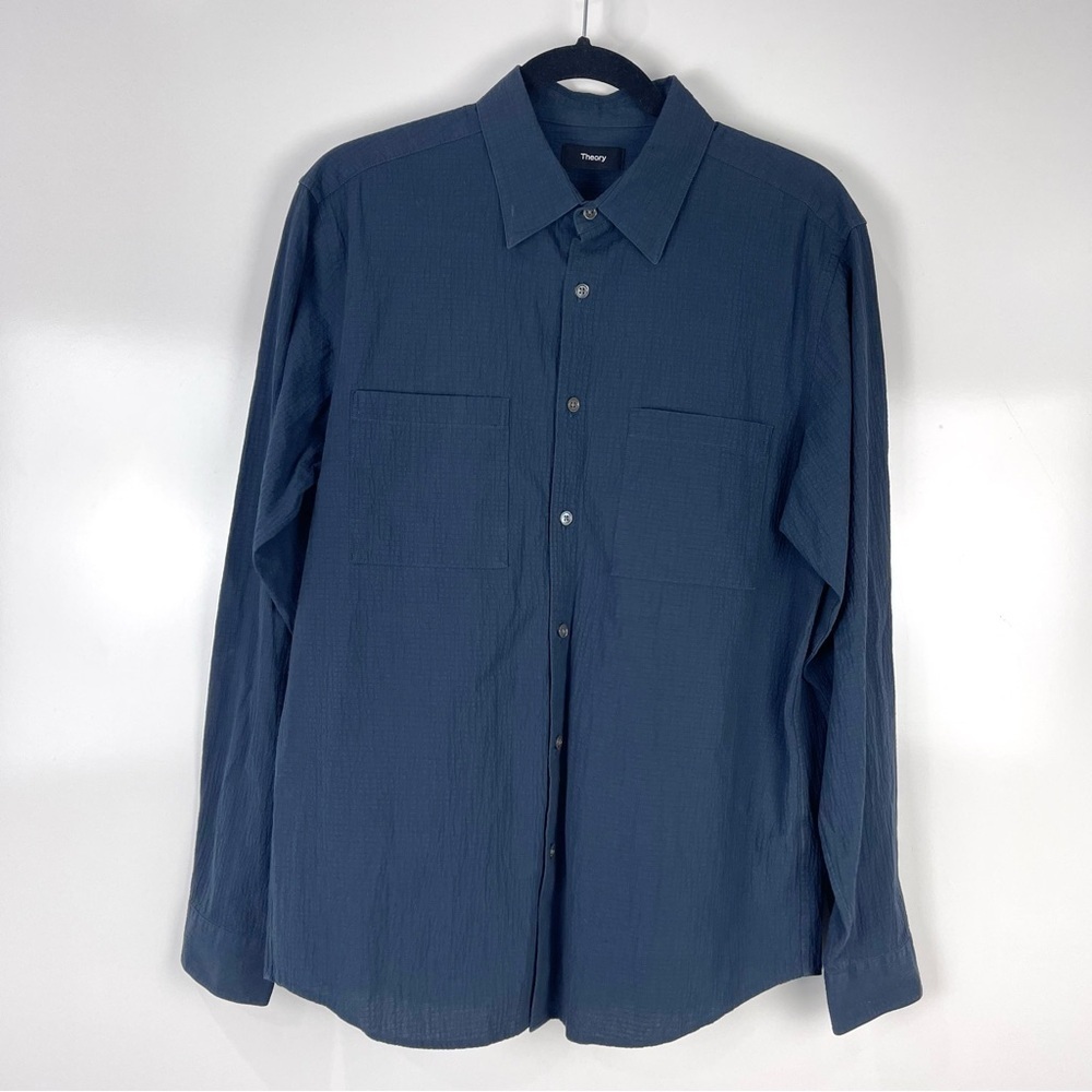 Theory Men's Irving 2P Spring Ripstop Button Up Shirt Size Medium Blue Casual